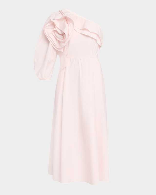 Poplin Power Flower Applique Midi Dress
